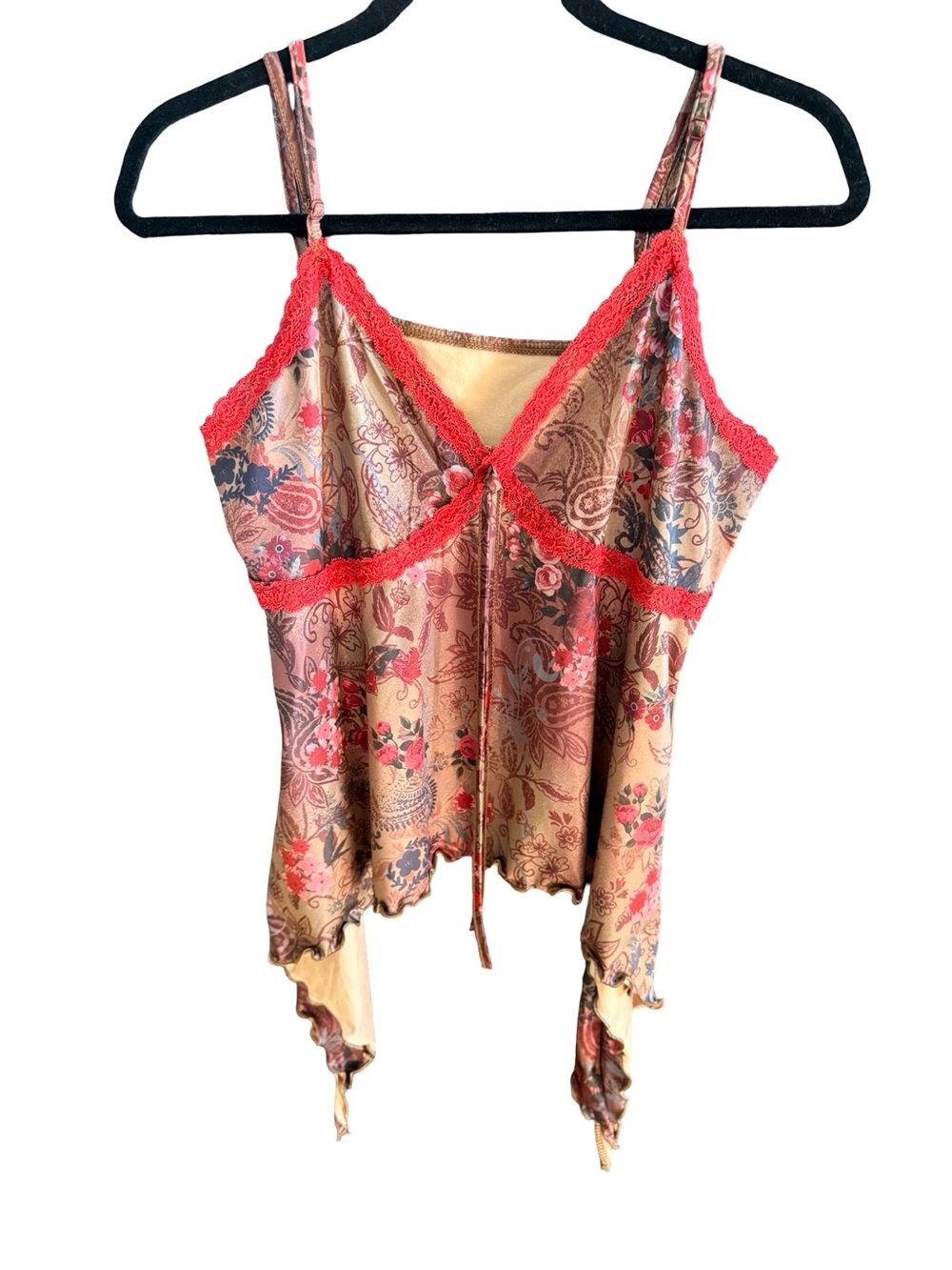 Y2K Fairycore Paisley Floral Mesh Cami Top Medium Asymmetrical Hanky Hem no tag